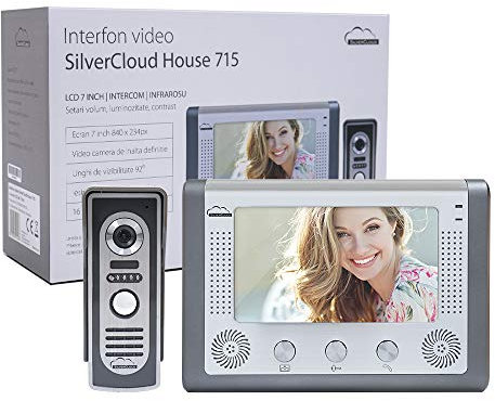 PNI 3867 Videocitofono SilverCloud House 715, Schermo LCD da 7 Pollici, videocamera Esterna, Visione Notturna, Uscita yala elettromagnetica
