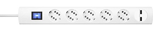 Kopp DUOversal® Plus 5-/10-fach Steckdosenleiste 1,4m mit doppelten Steckplätzen + 2X USB-Anschluss + Schalter + Berührungsschutz + großer Abstand + anschraubbar I Weiß – 234902000