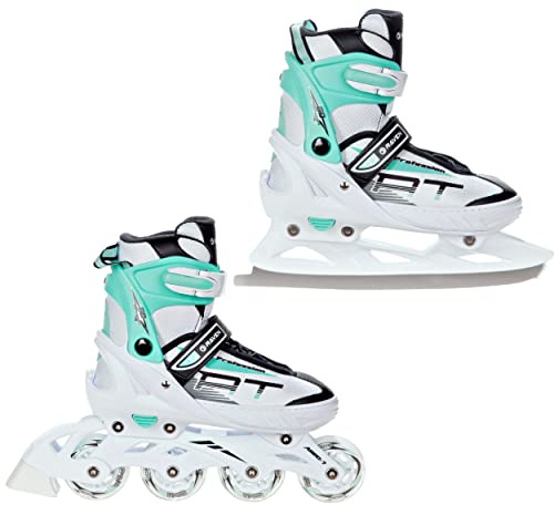 RAVEN – Inlineskridskor barn vuxna – Rullskridskor 2-i-1 med skridskor – Skridskor justerbara barn vuxna – Professionell White/Mint, 38-42 (25-27,5 cm)