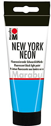 Marabu 12660050355 - New York Neon, Neonfarbe neon blau 100 ml,schwarzlichttauglich, auf Wasserbasis, lichtecht, wetterfest, schnell trocknend, zum Pinseln und Tupfen auf saugenden Untergründen