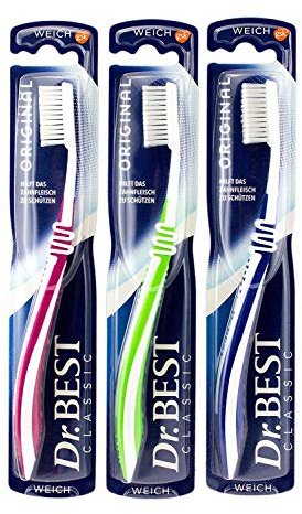 bellaton Dr. Best Original Classic Soft Zahnbürste mit schwingendem Kopf, 3er-Set, verschiedene Farben