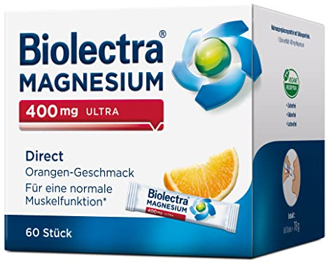 Biolectra Magnesium 400 mg Direct Sticks Orange, 60 Stück: Für eine normale Muskelfunktion bei erhöhtem Bedarf, Magnesium Direkt-Sticks, hochdosiert