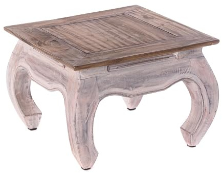 Table opium design vintage Maha 50 | 50 x 35 cm (L x H) | Table d'appoint asiatique en bois massif | Couleur : 05 blanc naturel