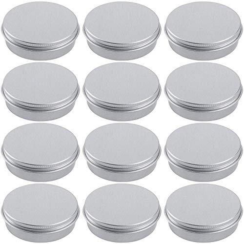 2 Ounce Aluminum Tin Jar Refillable Containers 60 ml Aluminum Screw Lid Round Tin Container Bottle for Cosmetic,Lip Balm, Cream, 12 Pack.