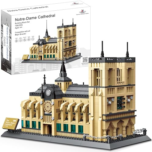 Bausteinset für die Kathedrale Notre-Dame - 1382 Teile, Pariser Notre Dame | Perfekt für Architekturliebhaber, Geschichtsinteressierte und Bauherren, die detaillierte Wahrzeichen-Modelle mögen.