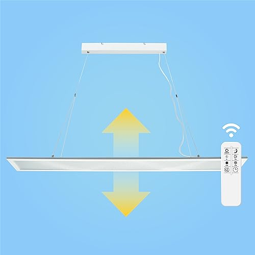 LECOM Panneau LED Suspendu 120x20 Dimmable Dalle LED UGR<19 CCT 3000–6000K avec Télécommande CRI90 Plafonnier LED avec Éclairage Direct et Indirect Hauteur Réglable 10–90 cm