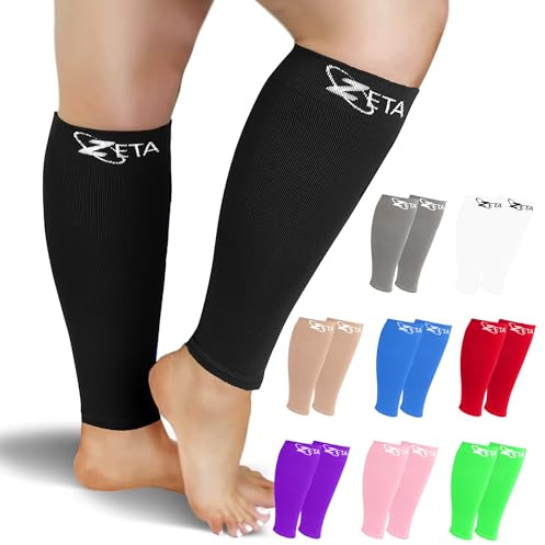 Zeta Sleeve XXXL Compresión de pantorrilla, calmante cómodo apoyo degradado, evita hinchazón, dolor, edema, DVT, puños grandes, estiramiento hasta 26 pulgadas, unisex, para enfermeras, personas