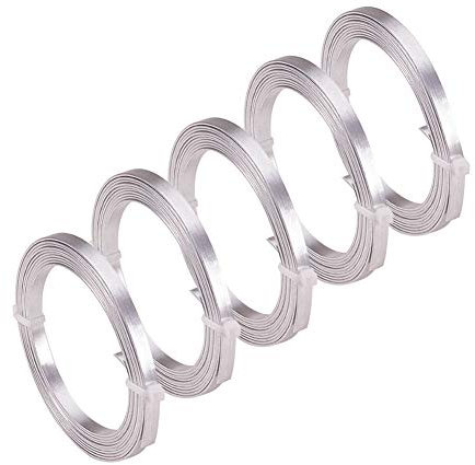 Cheris Flacher Aluminiumdraht, silberfarben, biegbarer Metalldraht, Basteldraht für Schmuckherstellung, Modellierung, Edelsteinumwicklung, 5mm Width, 6.56FT x 5 Rolls