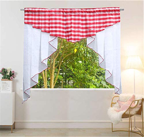 Dreamskull Scheibengardine Voile Bistrogardine Landhaus Küche Kurz Modern Kurzstores Gardinen Kurzgardine Küchengardine Transparent Stangendurchzug 80 cm Hoch Kariert Kleinfenster (HxB 80 * 80cm)