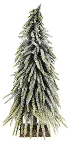 Flair Flower Mini árbol de Navidad Artificial sobre Base de Madera, Helado, Nieve Artificial, árbol de Navidad, decoración de Navidad, Verde/Blanco, 16 x 16 x 30 cm