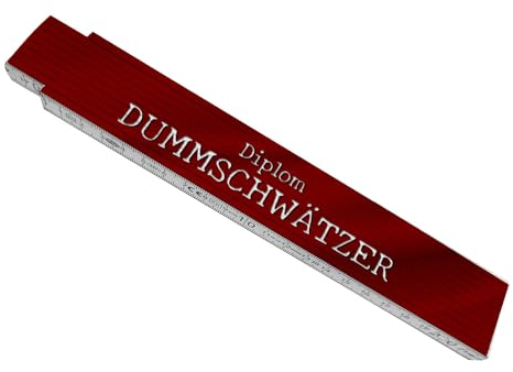 Diplom Dummschwätzer Meterstab aus Holz mit rotem Hintergrund Maßstab Spruch Metermaß Gliedermaßstab bedruckt lustig weiß cool Geschenk zum Richtfest stabil Geschenkidee praktisch