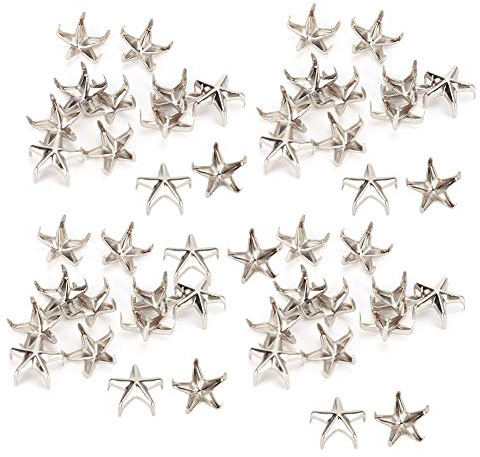 200 Piezas Remache de Estrella, Metal, Aleación de Zinc, Cuero, Remache de Estrella, Tachuelas de Estrella de Cinco Puntas, Remaches para Ropa, Picos para Bolsas(Plata)