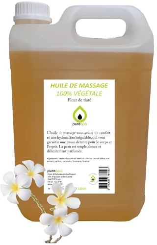 BeautyfulCenter | Purespa | Huile de massage végétale parfumée FLEUR DE TIARÉ, 5 Litres, huile exotique sensuelle, aphrodisiaque et relaxante