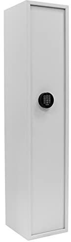 Profirst Armadietto per armi S1 Teos 5, serratura elettronica, grigio chiaro, larghezza 30 x altezza 145 cm, con materiale di fissaggio, spazio per 5 armi lunghe, cassaforte interna, supporto per armi