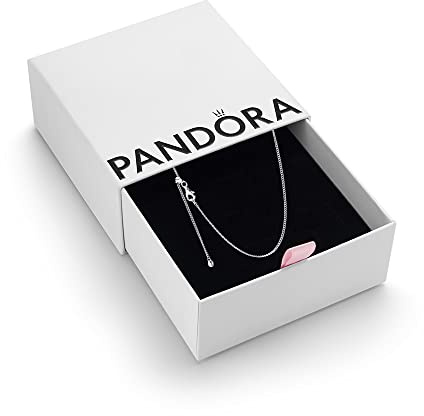 PANDORA Women's Sterling Silver Curb Chain Necklace, 60cm, Gift Box | Curb Chain Necklace in Sterling Silver with a Sliding Clasp & Dangling Curb Chain, Worn Alone or Layered