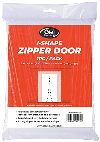 I-Zip Polythene Dust Sheet Door Cover - Protective Plastic DIY Screen Barrier - Zipper Protection for Painting - Decorating Shield with Masking Tape - Home Renovation Paint Cover Sheets
