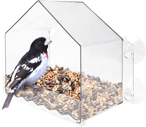 Nature's Way Win-3 Clear View Window Bird Feeder with Strong Suction Cups, Transparent Outdoor Wild Bird Seed Feeder and Décor, 2 Cup Capacity, Clear, 6.5