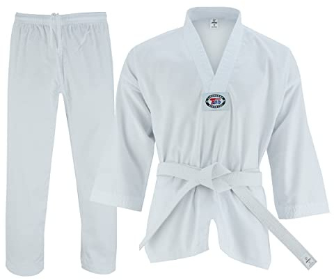 Regular Taekwondo Gi Uniform Set 8oz Ultra Light TKD Suit With Belt For Kids Adults Unisex (White, 00)