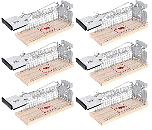 Mausefalle Lebend,6er Set Lebendfalle für Mäuse,Rattenfalle aus Metall & Holz,Lebendfalle Maus mit Doppeltür,Tierfreundliche Mäusefalle,Draht-Kastenfalle,Käfigfalle Für Ratten Wühlmäuse 15.3x6x7.2CM