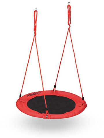 Relaxdays Altalena a Nido, Dondolo per il Giardino, per Bambini e Adulti, Ø 90 cm, Regolabile, fino a 100 Kg, Rosso