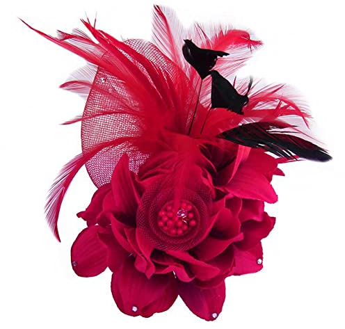 Vintage Feder Brosche, Damen Fascinator Elegante Ansteckblume Brosche Blume mit Federn und Perlen Brosche Hutfeder Brosche Anstecknadel Abzeichen für Anzug Hüte zum Hochzeit Bankett Party,10cm