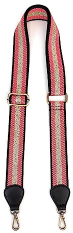 VersaKits Breiter Schultergurt, Gitarren-Stil, verstellbarer Ersatzriemen für Crossbody-Tasche, Geldbörse, Handtasche (Schwarz/Rosa/Goldstreifen)