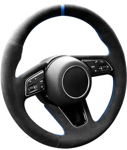 Alfanxi Alcantara-Lenkradbezug für Audi A3, A4, A5, S4, Q2, Q3, RS5, S5, Premium, mit Schaltpaddeln (blau gestreift)