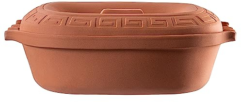 KADAX Teglia ovale in ceramica con coperchio e manici laterali, piroscafo in materiali naturali, teglia per cucinare senza grassi, pentola per arrosto (5 l)