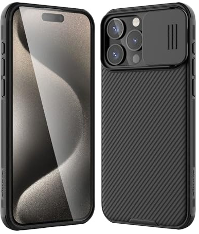 Nillkin Cover per iPhone 15 Pro Max Case, CamShield Pro Custodia [Protezione Fotocamera] Bumper Protettiva Ultra Sottile antiurto Custodia Anti Graffio Back Cover per iPhone 15 Pro Max - Nero