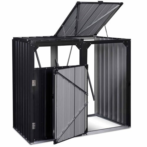 IDMarket - Cache Poubelle Double en Acier Gris Anthracite