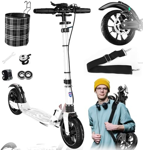 Cityroller Tretroller Erwachsene 150 kg Tragkraft, City Roller Kinder 10 Jahre, 200mm Big Wheel Scooter mit Bremsen und Stoßdämpfern, Kickboard Klappbar & Höhenverstellbar