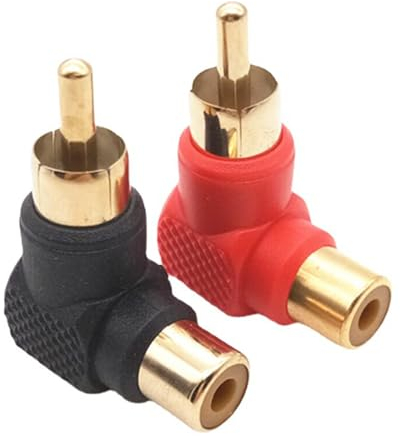 Comforty 2 connettori angolari RCA placcati in oro, Right Angled RCA Plug Audio Adaptor 1 Nero 1 Rosso per audio stereo o video AV