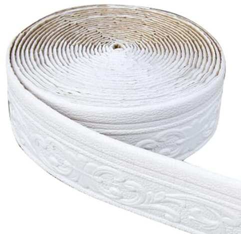 Jodimitty Bordüre Selbstklebend Weiß 10m x 8cm x 4mm Wasserdicht Wandbordüre TapetenBordüre Anti-Kollisions Fliesen Bordüre Roll Border Trims für Ecken Linien Decken Dekoration