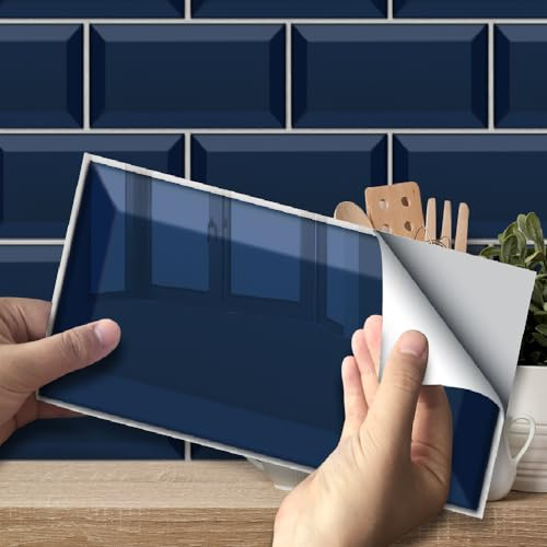 Neukids 27PCS Navy Kitchen Tile Stickers, Metro Tile Blue backsplash Tiles | Self Adhesive,Tile Transfers Sticker for Home Decor,Stick on Tiles for Bathroom Living Room Kitchen Laundry RV Splashback