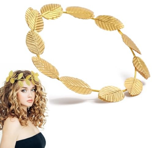LQIOACU Gold Blatt Stirnbänder, Haarschmuck Gold, Kopfschmuck Gold, Lorbeerkranz Kopfschmuck, Kopf Schmuck, Römisches Lorbeer Kranz Griechischer Kopfschmuck,Für Damen Herren