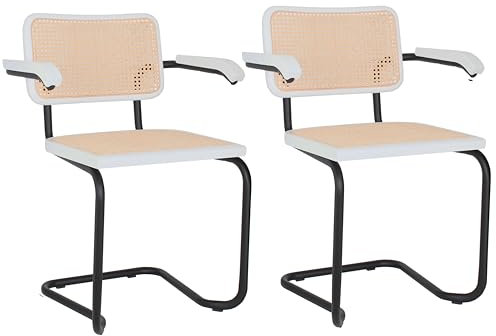 pemora 2-er Set Freischwinger Schwingstuhl Stapelstuhl Armlehnstuhl JENA AL mit Wiener Geflecht - Gestell schwarz - fertig montiert