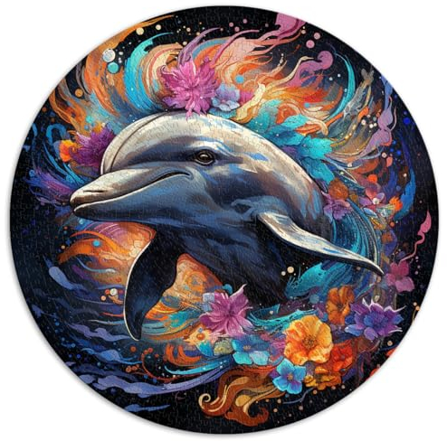 Puzzle für Erwachsene, 1000 Teile, rundes Puzzle „Spirit Animal Dolphin“, für Erwachsene und Kinder ab 12 Jahren, Papppuzzle, Familienpuzzlespiel. Größe: 67,5 x 67,5 cm