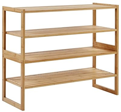 Beliani Badregal schmal Bambusholz Hellbraun 60 cm hoch 4 Fächer Lamellen-Optik Uvalda