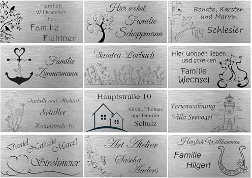 ID Türschild mit Bildern und Gravur nach Wunsch, Namensschild, Edelstahl Schild, in 5 Größen, Nr4 (Silber, 140x70 mm)