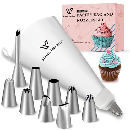 11 Pcs Piping Bags & Tips Set,Kit de Repostería,manga pastelera profesional reutilizable,con 9 Boquillas de Acero Inoxidable,bolsas para decorar pasteles para tartas.