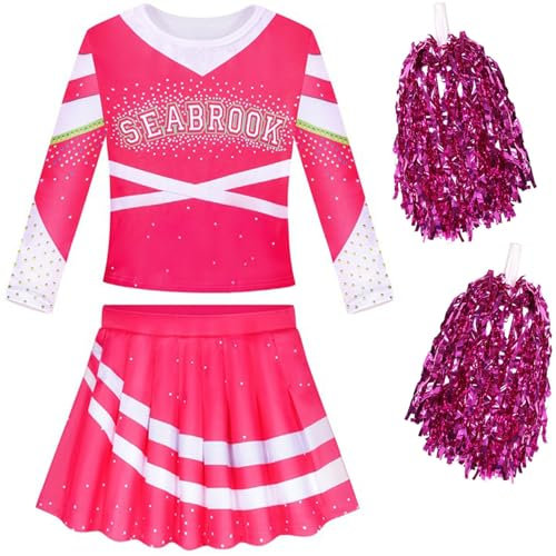 Windskids Addison Cheerleader Kostüm mit Pom Poms Mädchen Zombie High School Cheerleading Outfits und Kopfbedeckung Socken für Halloween Karneval Party Maskerade Performance Verkleidung, 3-10 Jahre
