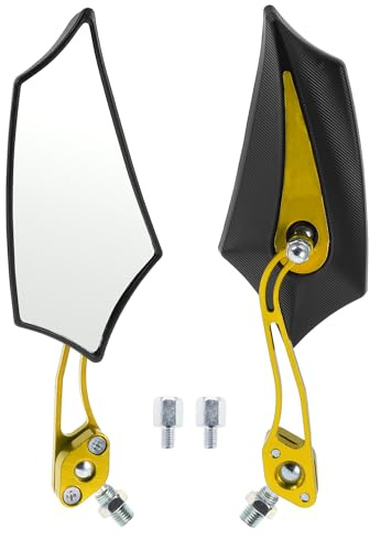 INFINAUTO Specchietti Retrovisori Per Moto Regolabili M8/M10 | Materiale Lega Alluminio Plastica Colore Nero Oro Dimensioni 14.2x6cm Filettatura M8 M10 Per Yamaha Regolabile 360°
