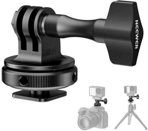 NEEWER Action Camera Cold Shoe Mount Adapter Compatible with GoPro Accessories Go Pro DJI Insta360 AKASO, Metal 1/4 Thread Hot Shoe Mount for Mini Tripod Selfie Stick, 180° Tilt, GP-63