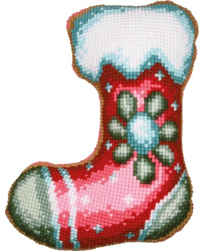 Vervaco Kreuzstichkissen mit Kissenrücken Weihnachtsstiefel, Stickbild gedruckt, 36x47cm