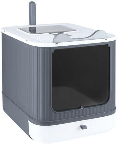 Bac à Litière Fermé, Couvercle Amovible, Anti-Fuite, Nettoyage Facile, Maison de Toilette, Plateau Amovible, Grande capacité, Filtre Qui réduit Les Mauvaises odeurs (Blanc, 44,5 * 34,5 * 36,5)