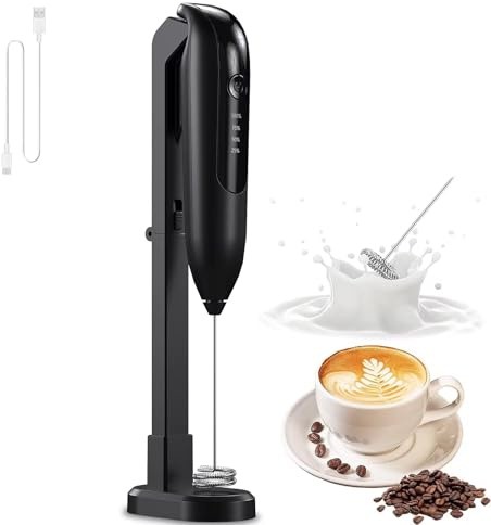 Ziyoss Rechargeable Milk frother Handheld with Foldable Integrated Charging Stand-Mixer with Double Layer Head-Electric Whisk Foam Maker for Coffee, Lattes, Cappuccino,Matcha, Hot Chocolate Tea with Milk.