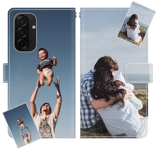 JGOYGYI Personalisierte Leder Handyhülle kompatibel mit Samsung Galaxy A26 5G,Individuelle Eigenem Foto Bild Text Bildern Foldable Flip Klapphüllen Case hülle+Handykette