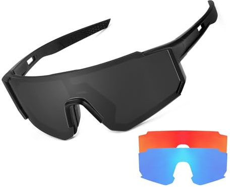 SIPHEW Polarisiert Fahrradbrille mit 3 Wechselgläser, Sportbrille Herren Damen UV400-Schutz Schnelle Brille Laufbrille zum Rennrad Radfahren Laufen Fahrrad