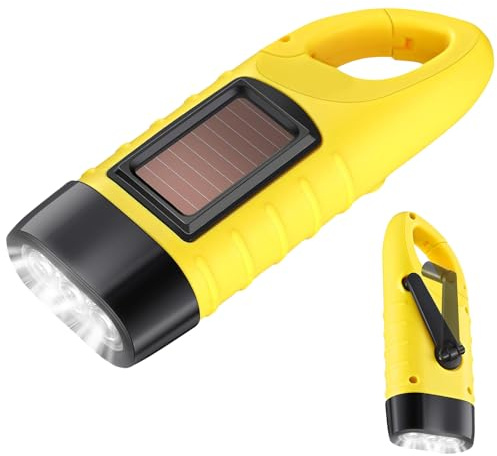 ZukqrymluvIQ Wind Up Torch, Solar Torch, Hand Crank Rechargeable Dynamo Outdoor Emergency LED Flashlight,for Camping Outdoor Sports