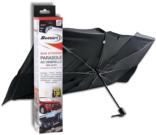Bottari Parasol para Coche con Forma de Paraguas, 130 x 65 cm, Compacto y Plegable, Anti UV, Universal, Parabrisas de Coche y SUV